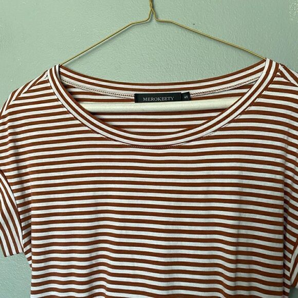 Merokeety copper striped tee dress pockets size S - Picture 2 of 9